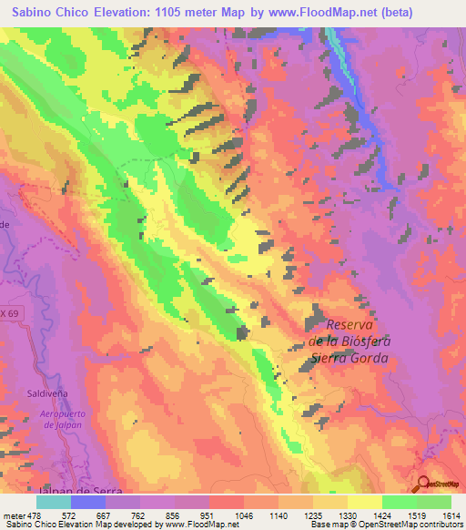 Sabino Chico,Mexico Elevation Map