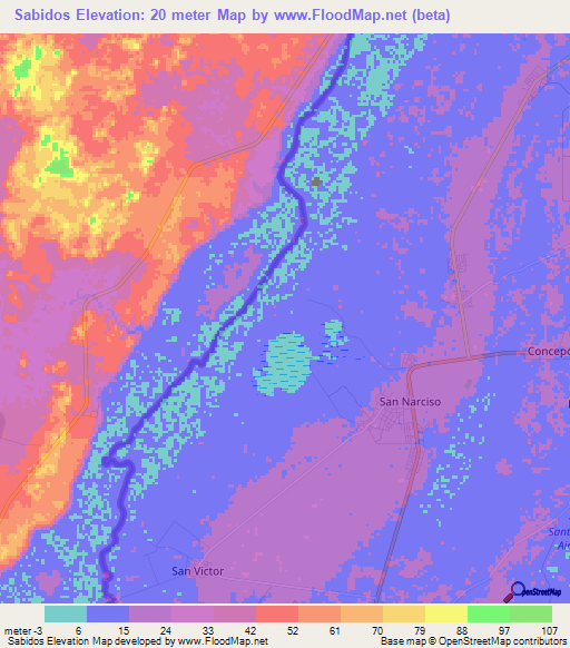 Sabidos,Mexico Elevation Map