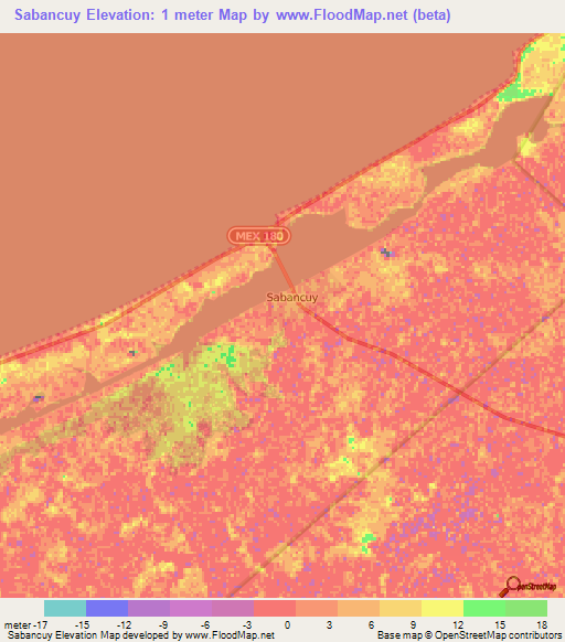 Sabancuy,Mexico Elevation Map