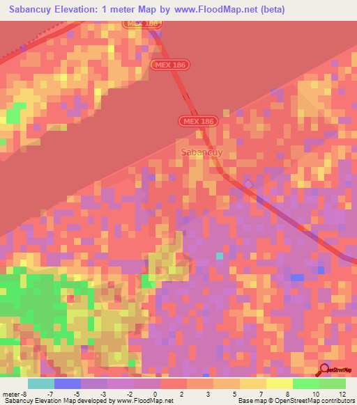 Sabancuy,Mexico Elevation Map