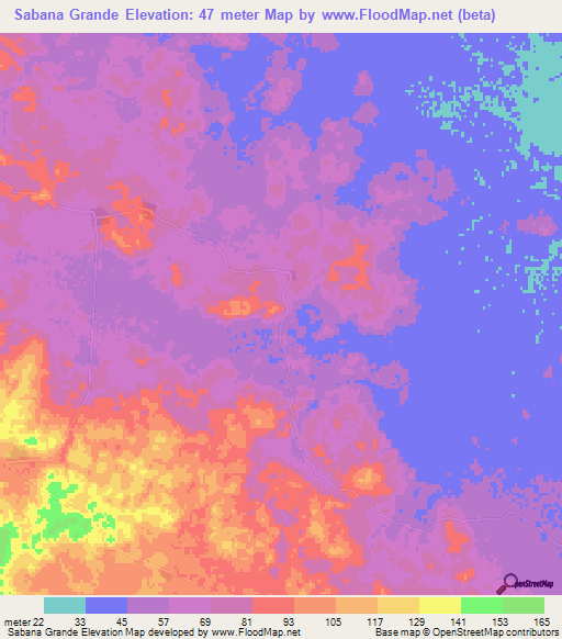 Sabana Grande,Mexico Elevation Map