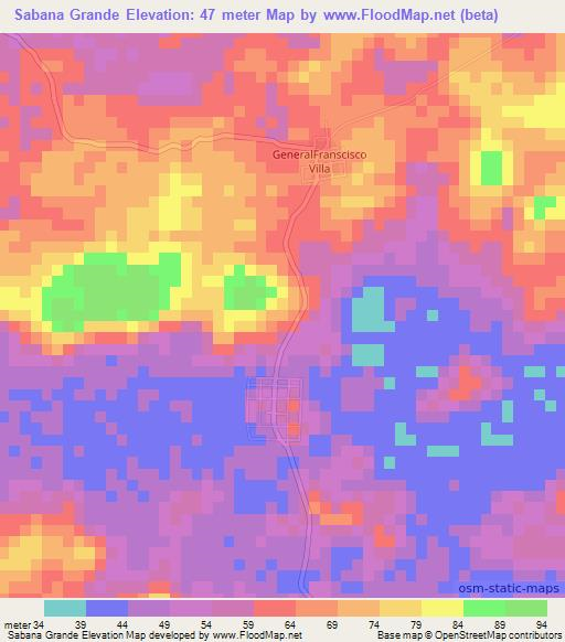 Sabana Grande,Mexico Elevation Map