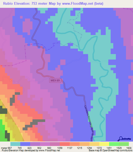 Rubio,Mexico Elevation Map