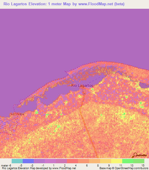 Rio Lagartos,Mexico Elevation Map