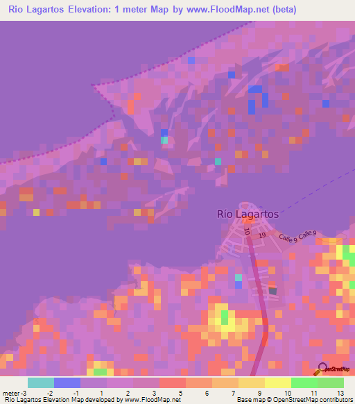 Rio Lagartos,Mexico Elevation Map