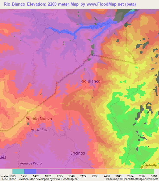 Rio Blanco,Mexico Elevation Map