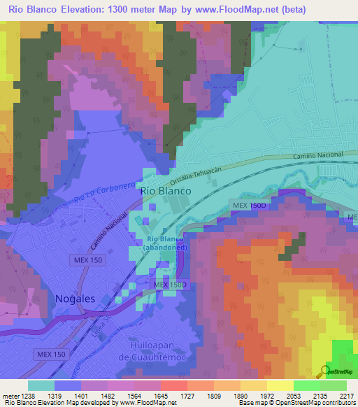 Rio Blanco,Mexico Elevation Map