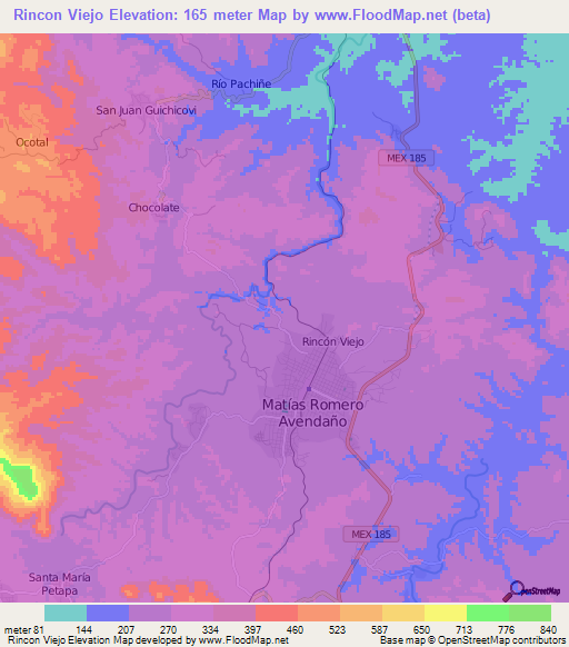 Rincon Viejo,Mexico Elevation Map