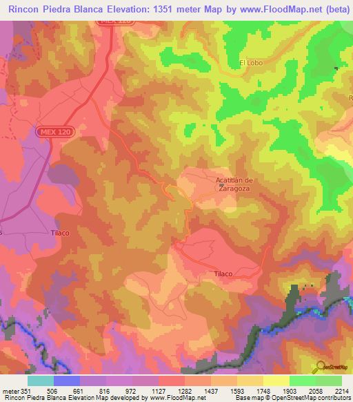 Rincon Piedra Blanca,Mexico Elevation Map