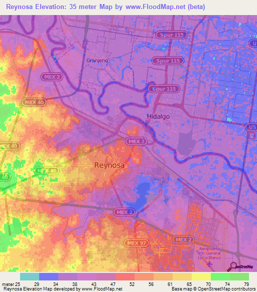 Reynosa,Mexico Elevation Map