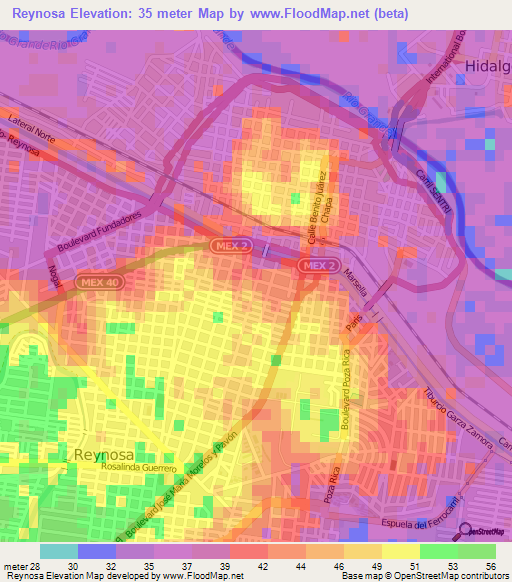 Reynosa,Mexico Elevation Map