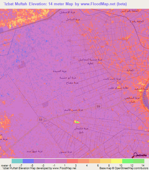 `Izbat Muftah,Egypt Elevation Map