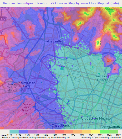 Reinosa Tamaulipas,Mexico Elevation Map