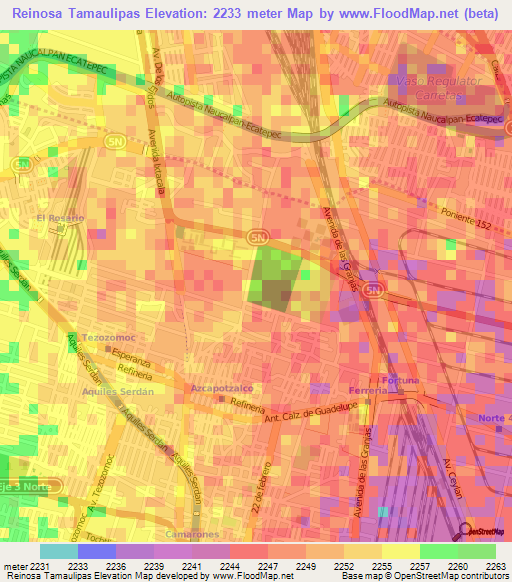 Reinosa Tamaulipas,Mexico Elevation Map