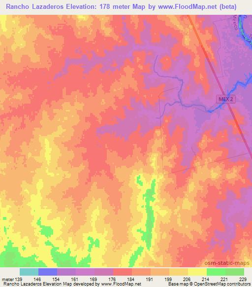 Rancho Lazaderos,Mexico Elevation Map