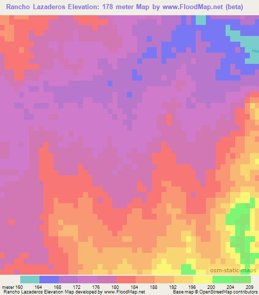 Rancho Lazaderos,Mexico Elevation Map