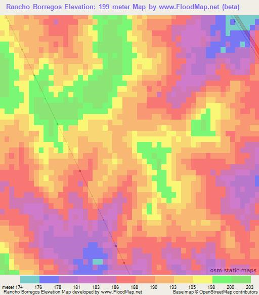 Rancho Borregos,Mexico Elevation Map