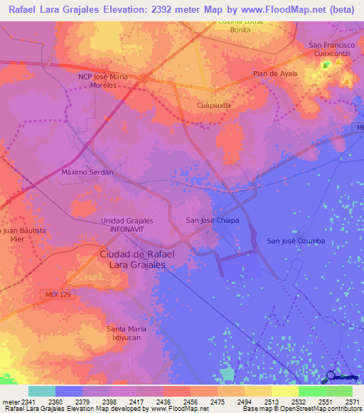 Rafael Lara Grajales,Mexico Elevation Map