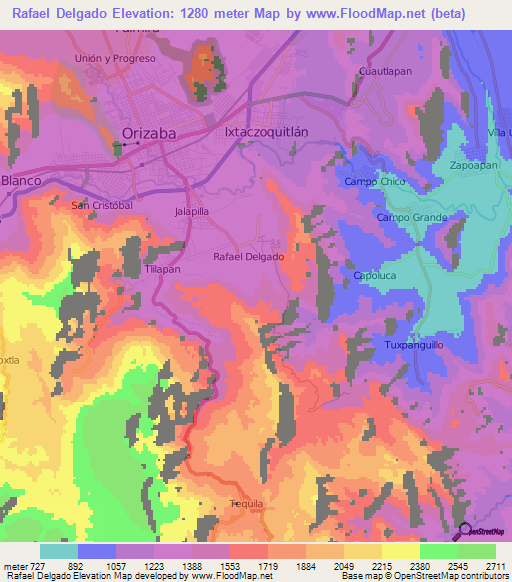 Rafael Delgado,Mexico Elevation Map