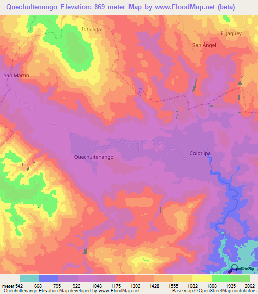 Quechultenango,Mexico Elevation Map