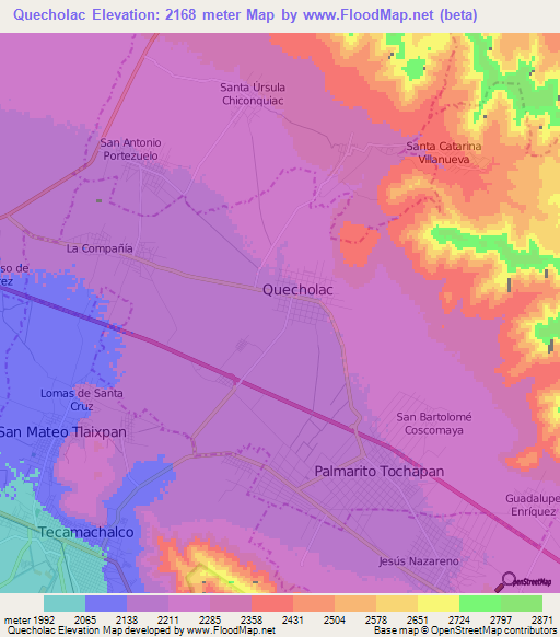 Quecholac,Mexico Elevation Map