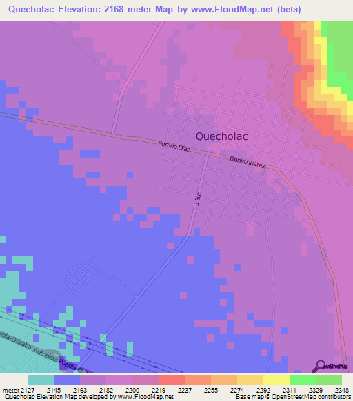 Quecholac,Mexico Elevation Map