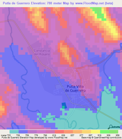 Putla de Guerrero,Mexico Elevation Map