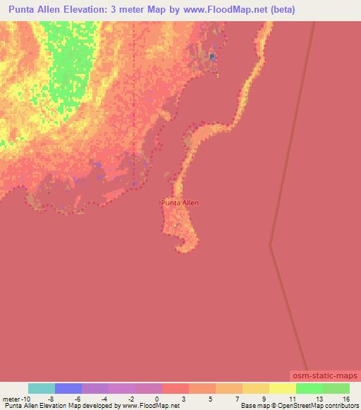 Punta Allen,Mexico Elevation Map