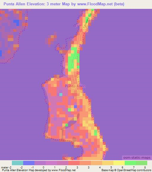 Punta Allen,Mexico Elevation Map