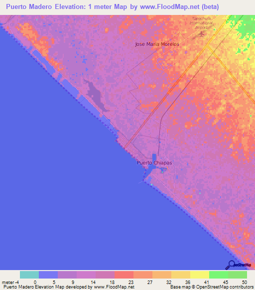 Puerto Madero,Mexico Elevation Map