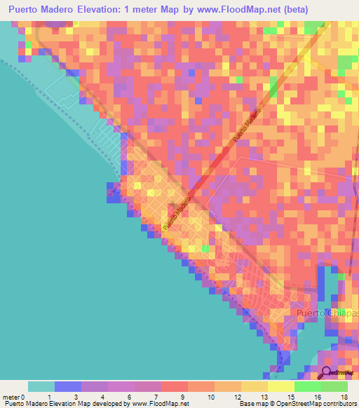 Puerto Madero,Mexico Elevation Map