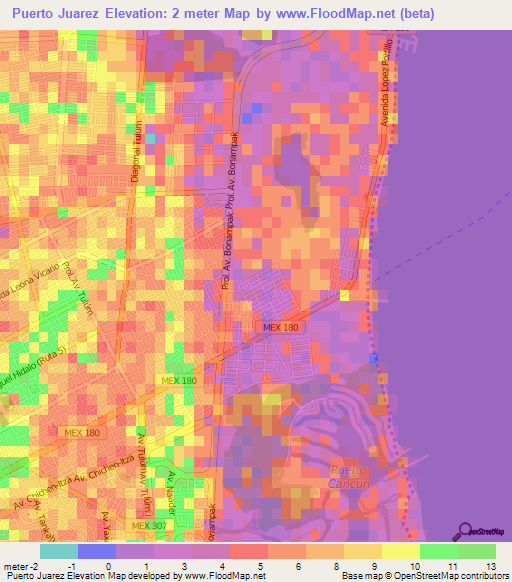 Puerto Juarez,Mexico Elevation Map