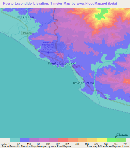 Puerto Escondido,Mexico Elevation Map