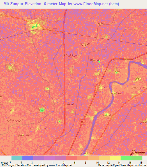 Mit Zungur,Egypt Elevation Map