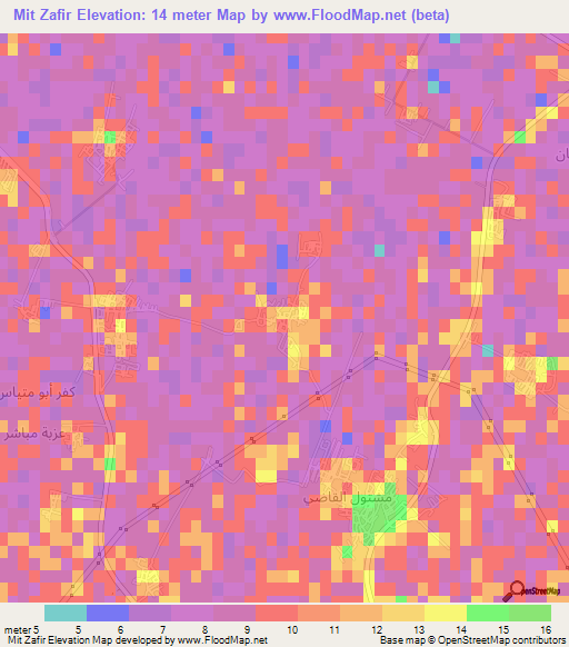 Mit Zafir,Egypt Elevation Map