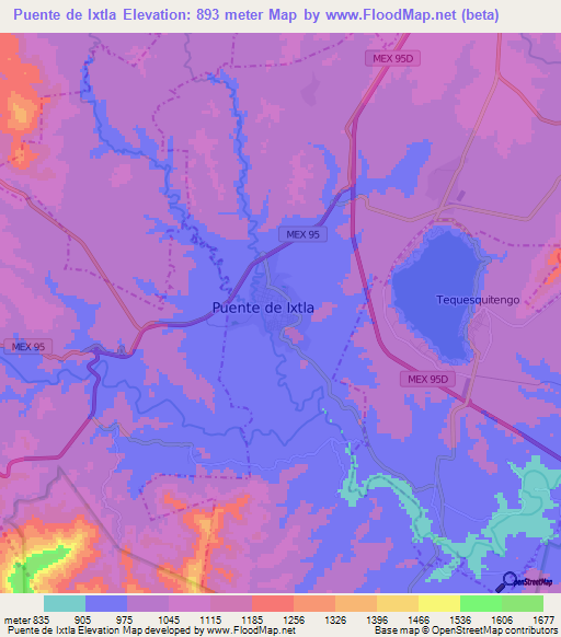 Puente de Ixtla,Mexico Elevation Map