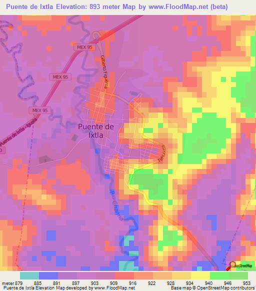 Puente de Ixtla,Mexico Elevation Map