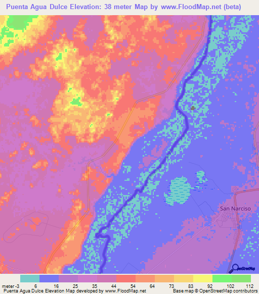 Puenta Agua Dulce,Mexico Elevation Map