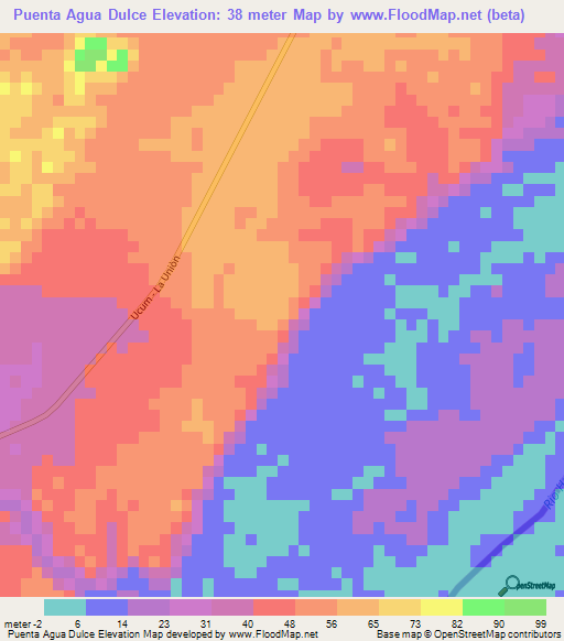 Puenta Agua Dulce,Mexico Elevation Map