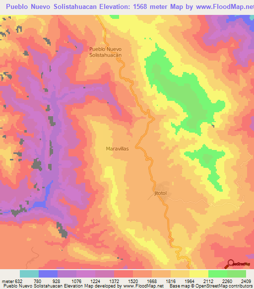 Pueblo Nuevo Solistahuacan,Mexico Elevation Map