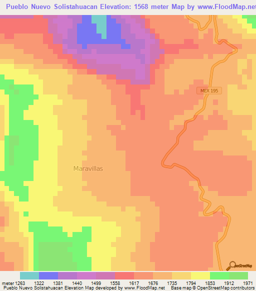 Pueblo Nuevo Solistahuacan,Mexico Elevation Map