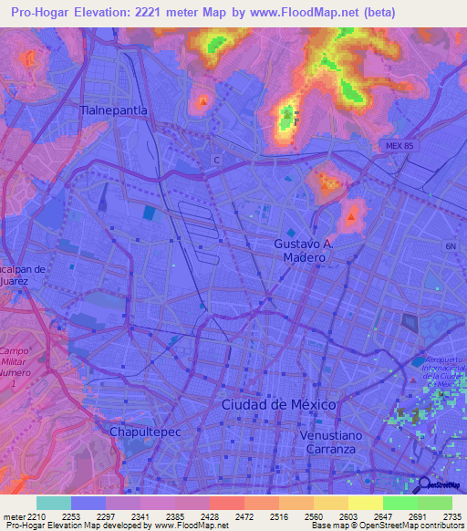 Pro-Hogar,Mexico Elevation Map