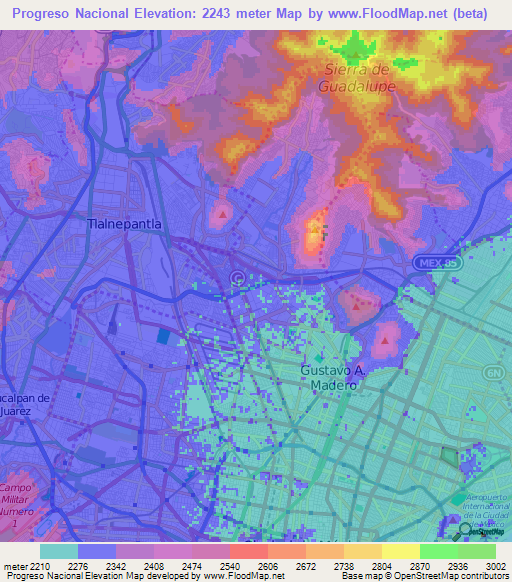 Progreso Nacional,Mexico Elevation Map