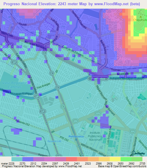 Progreso Nacional,Mexico Elevation Map