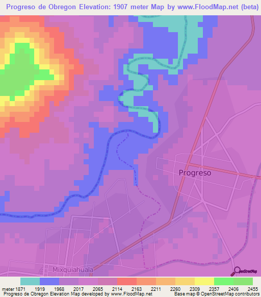 Progreso de Obregon,Mexico Elevation Map