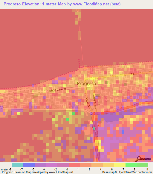 Progreso,Mexico Elevation Map