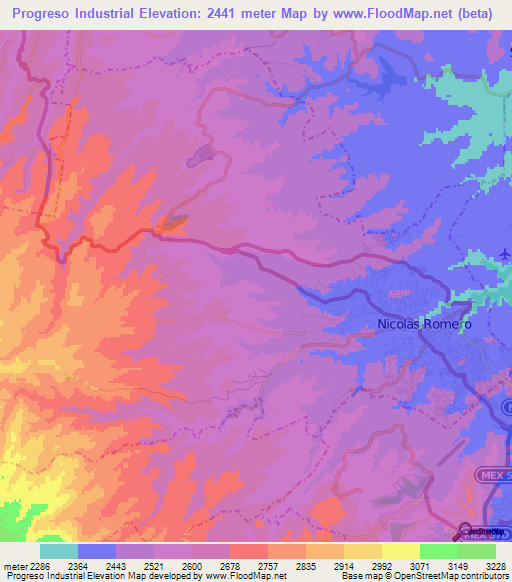 Progreso Industrial,Mexico Elevation Map