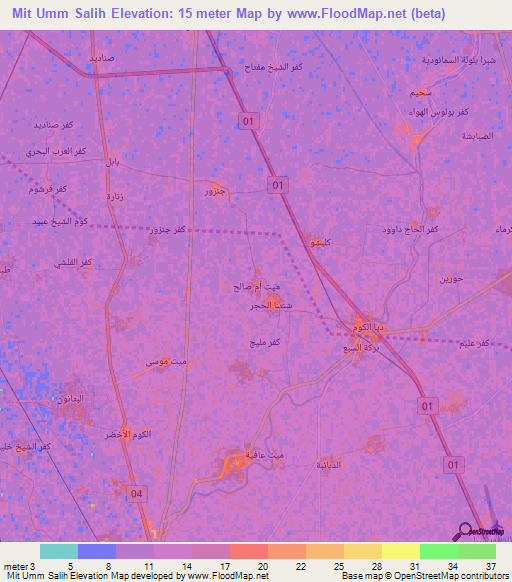 Mit Umm Salih,Egypt Elevation Map