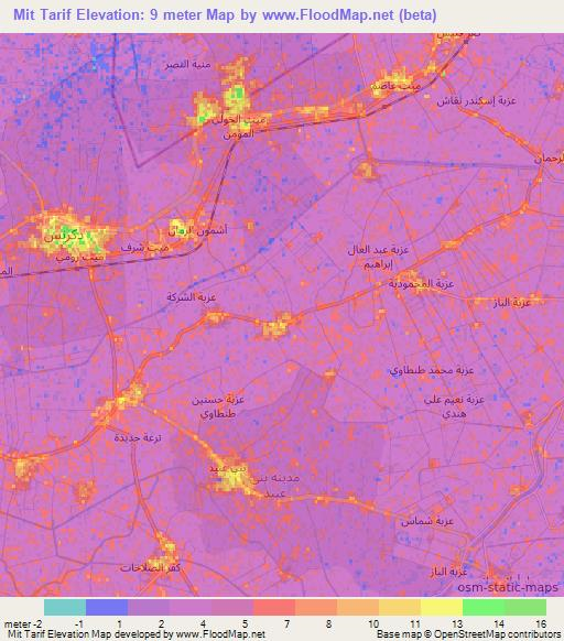 Mit Tarif,Egypt Elevation Map