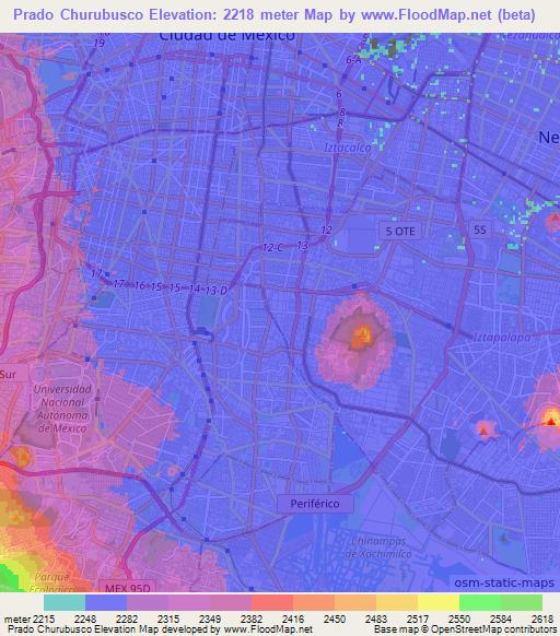 Prado Churubusco,Mexico Elevation Map